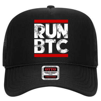 Run Btc Bitcoin Cryptocurrency High Crown Mesh Back Trucker Hat