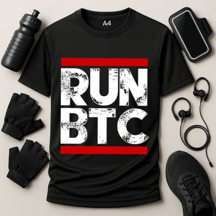 Run Btc Bitcoin Cryptocurrency Cooling Performance Crew T-Shirt