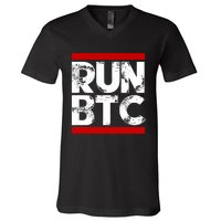 Run Btc Bitcoin Cryptocurrency V-Neck T-Shirt