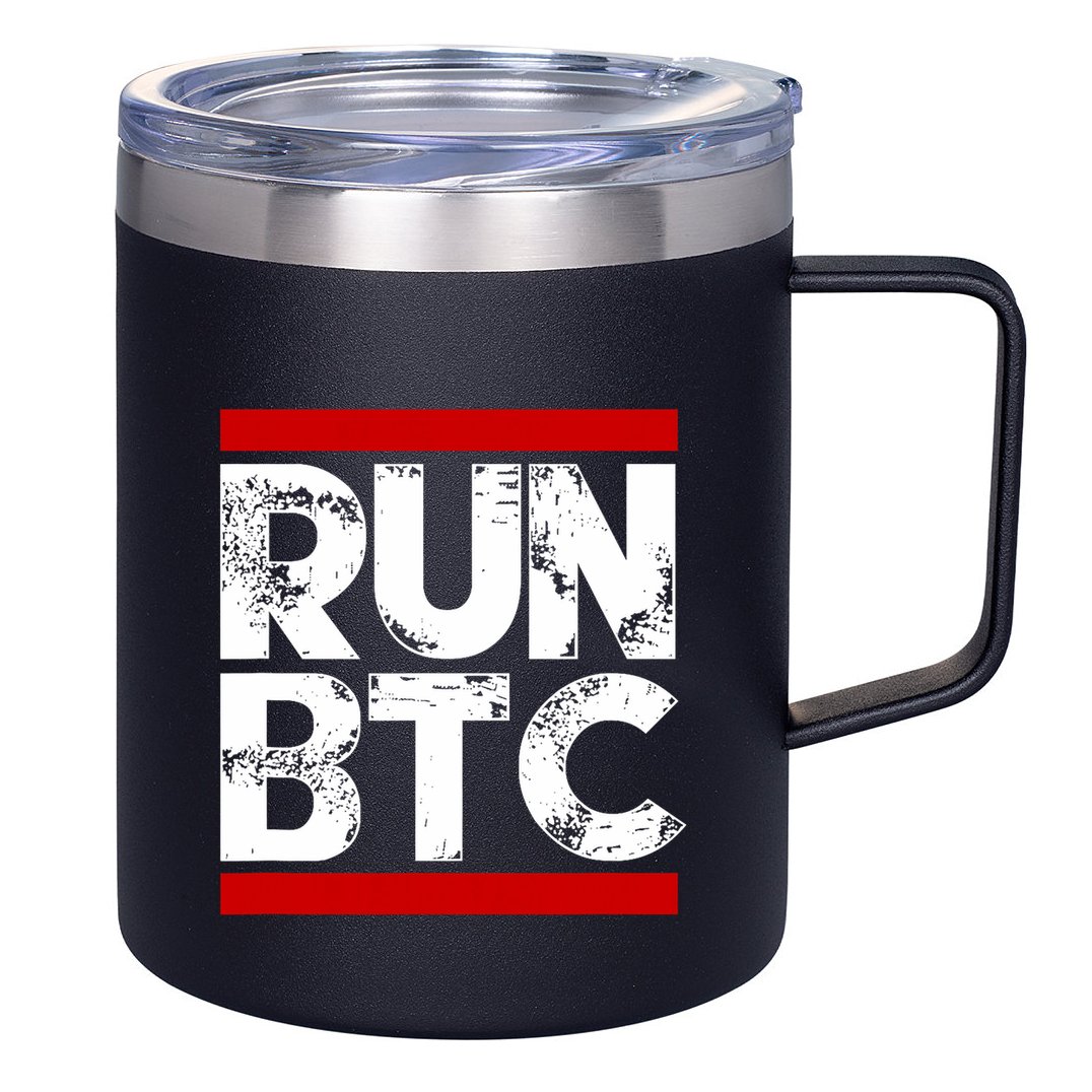 Run Btc Bitcoin Cryptocurrency 12oz Stainless Steel Coffee Mug