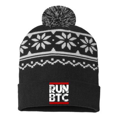 Run Btc Bitcoin Cryptocurrency USA-Made Snowflake Beanie