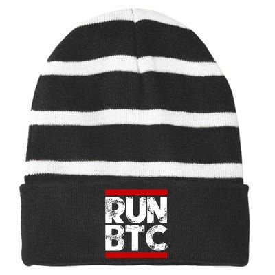 Run Btc Bitcoin Cryptocurrency Striped Beanie with Solid Band