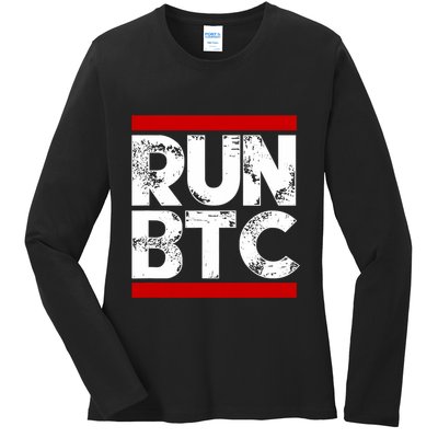Run Btc Bitcoin Cryptocurrency Ladies Long Sleeve Shirt