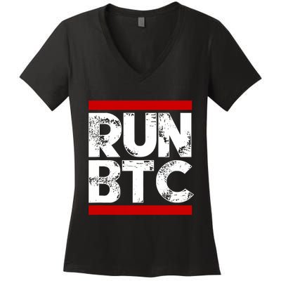 Run Btc Bitcoin Cryptocurrency Women's V-Neck T-Shirt