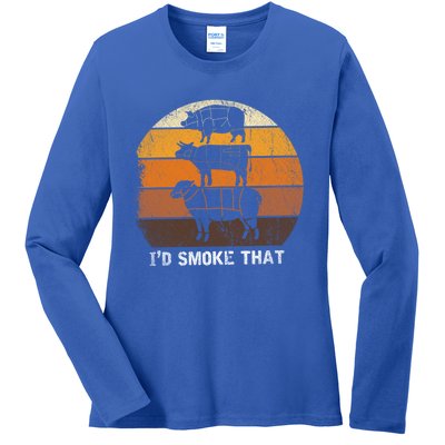 Retro Bbq Barbecue Gift Ladies Long Sleeve Shirt