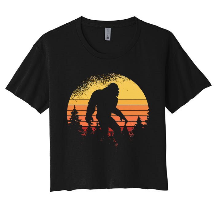 Retro Bigfoot Believer Silhouette Sasquatch Hide And Seek Women's Crop Top Tee