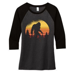 Retro Bigfoot Believer Silhouette Sasquatch Hide And Seek Women's Tri-Blend 3/4-Sleeve Raglan Shirt