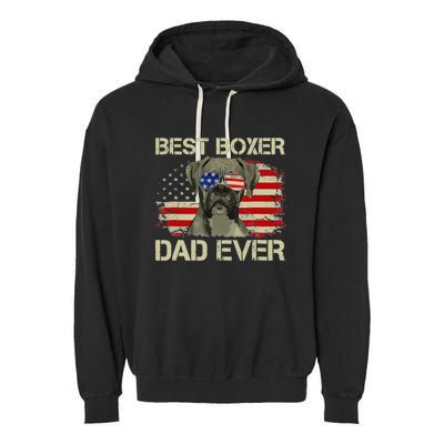 Retro Best Boxer Dad Ever US Flag Dog Lover Fathers Day Garment-Dyed Fleece Hoodie