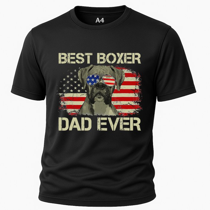 Retro Best Boxer Dad Ever US Flag Dog Lover Fathers Day Cooling Performance Crew T-Shirt