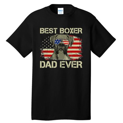 Retro Best Boxer Dad Ever US Flag Dog Lover Fathers Day Tall T-Shirt