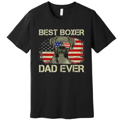 Retro Best Boxer Dad Ever US Flag Dog Lover Fathers Day Premium T-Shirt