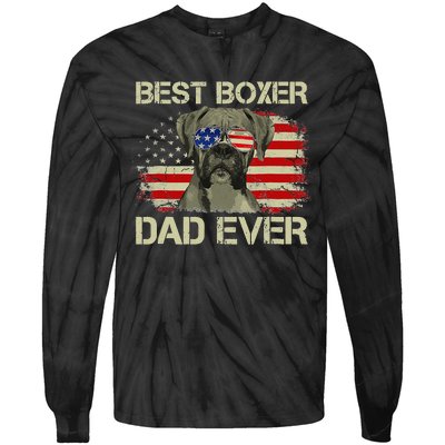 Retro Best Boxer Dad Ever US Flag Dog Lover Fathers Day Tie-Dye Long Sleeve Shirt