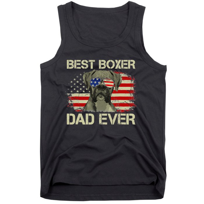 Retro Best Boxer Dad Ever US Flag Dog Lover Fathers Day Tank Top