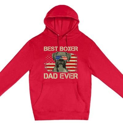 Retro Best Boxer Dad Ever US Flag Dog Lover Fathers Day Premium Pullover Hoodie