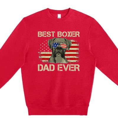 Retro Best Boxer Dad Ever US Flag Dog Lover Fathers Day Premium Crewneck Sweatshirt