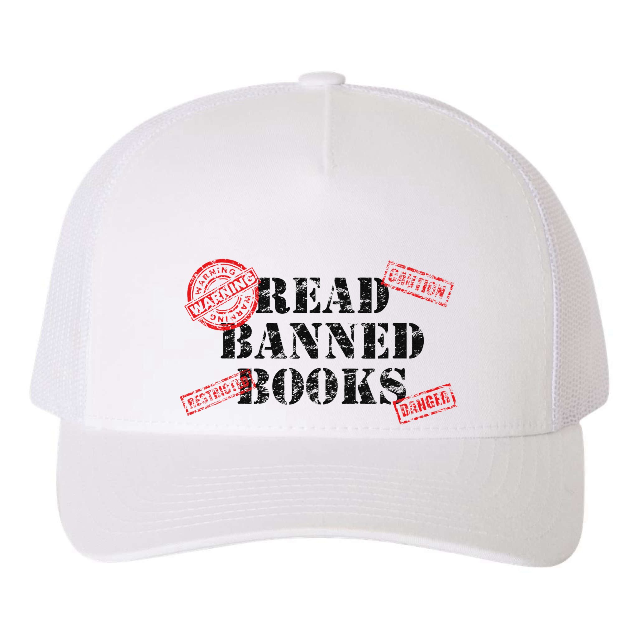 Read Banned Books Book Lovers Reading Teacher Librarian Warn Yupoong Adult 5-Panel Trucker Hat