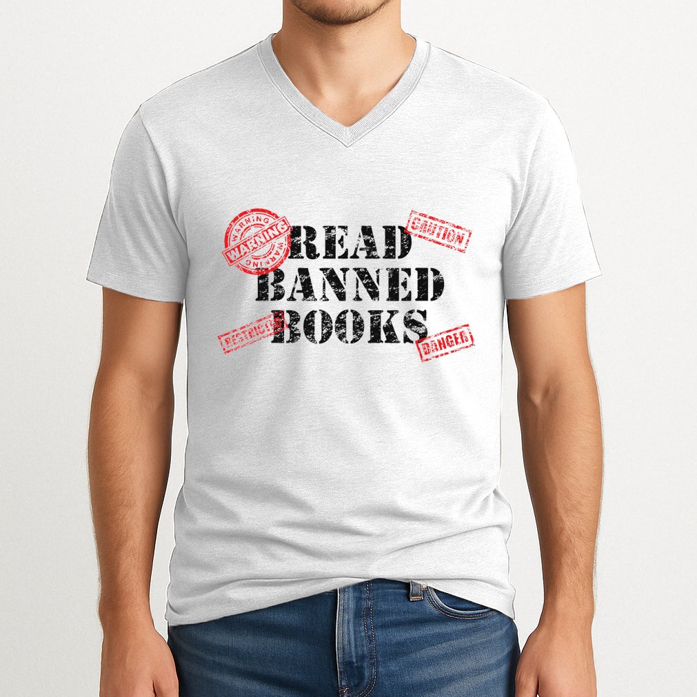 Read Banned Books Book Lovers Reading Teacher Librarian Warn V-Neck T-Shirt