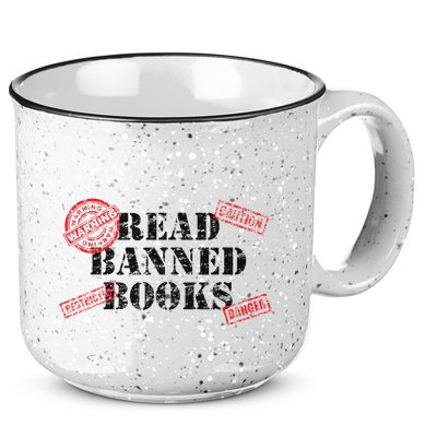 Read Banned Books Book Lovers Reading Teacher Librarian Warn 15oz Campfire Ceramic Mug