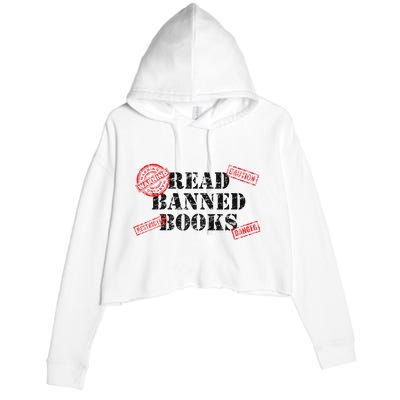 Read Banned Books Book Lovers Reading Teacher Librarian Warn Crop Fleece Hoodie