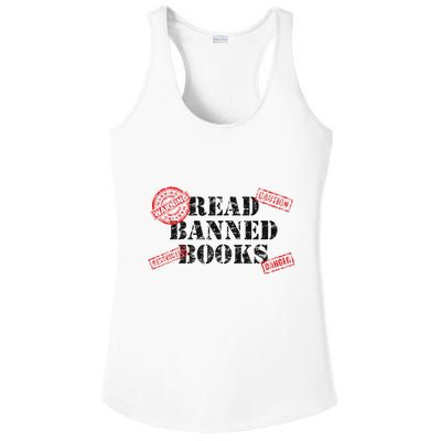 Read Banned Books Book Lovers Reading Teacher Librarian Warn Ladies PosiCharge Competitor Racerback Tank
