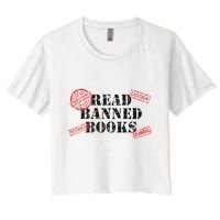 Read Banned Books Book Lovers Reading Teacher Librarian Warn Women's Crop Top Tee