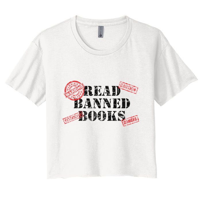 Read Banned Books Book Lovers Reading Teacher Librarian Warn Women's Crop Top Tee