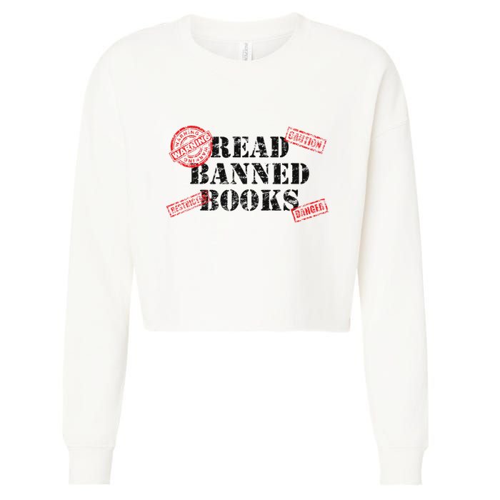 Read Banned Books Book Lovers Reading Teacher Librarian Warn Cropped Pullover Crew