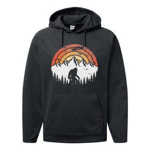 Retro Bigfoot Believer Silhouette Sasquatch Hide And Seek Performance Fleece Hoodie