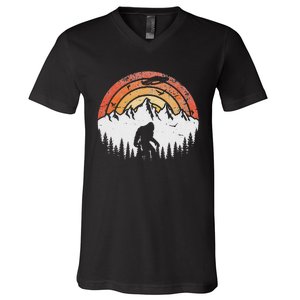 Retro Bigfoot Believer Silhouette Sasquatch Hide And Seek V-Neck T-Shirt