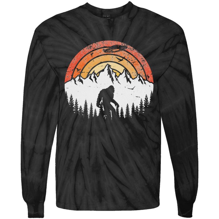 Retro Bigfoot Believer Silhouette Sasquatch Hide And Seek Tie-Dye Long Sleeve Shirt