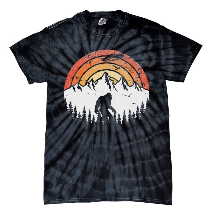 Retro Bigfoot Believer Silhouette Sasquatch Hide And Seek Tie-Dye T-Shirt