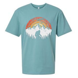 Retro Bigfoot Believer Silhouette Sasquatch Hide And Seek Sueded Cloud Jersey T-Shirt