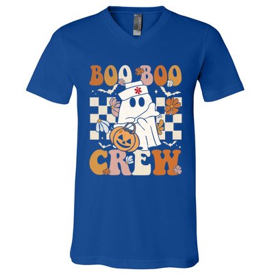 Retro Boo Boo Crew Halloween Nurse Ghost Paramedic Emt Ems Gift V-Neck T-Shirt