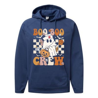 Retro Boo Boo Crew Halloween Nurse Ghost Paramedic Emt Ems Gift Performance Fleece Hoodie