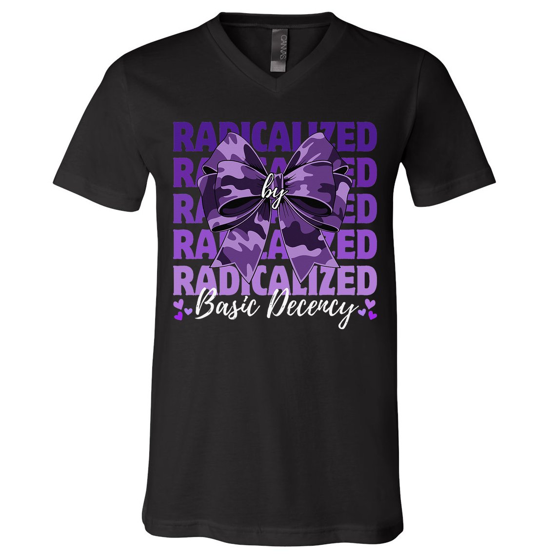 Radicalized By Basic Decency Coquette Bow For Women V-Neck T-Shirt