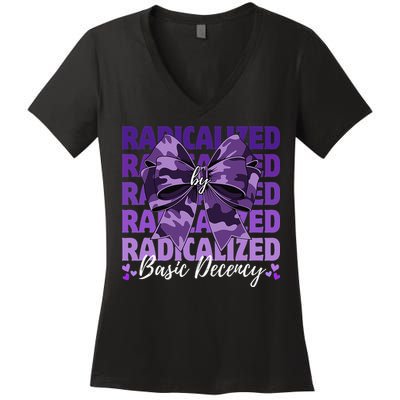 Radicalized By Basic Decency Coquette Bow For Women Women's V-Neck T-Shirt