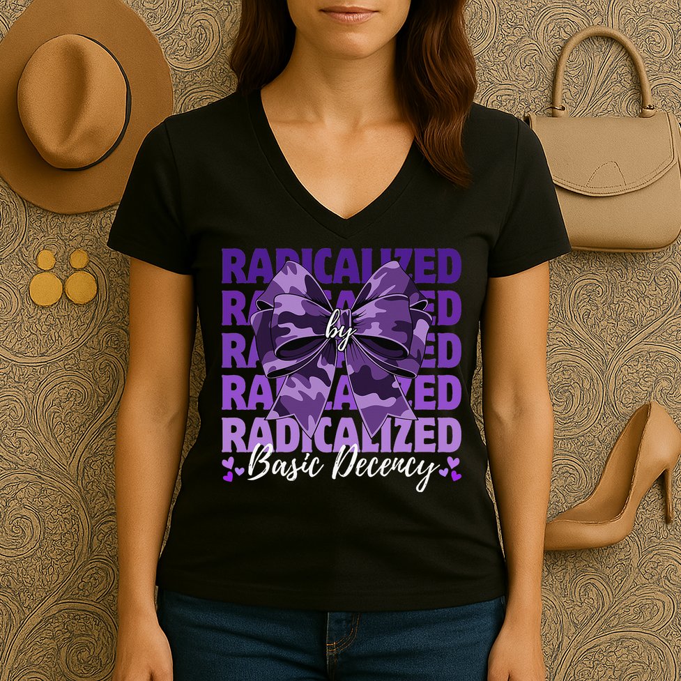 Radicalized By Basic Decency Coquette Bow For Women Women's V-Neck T-Shirt