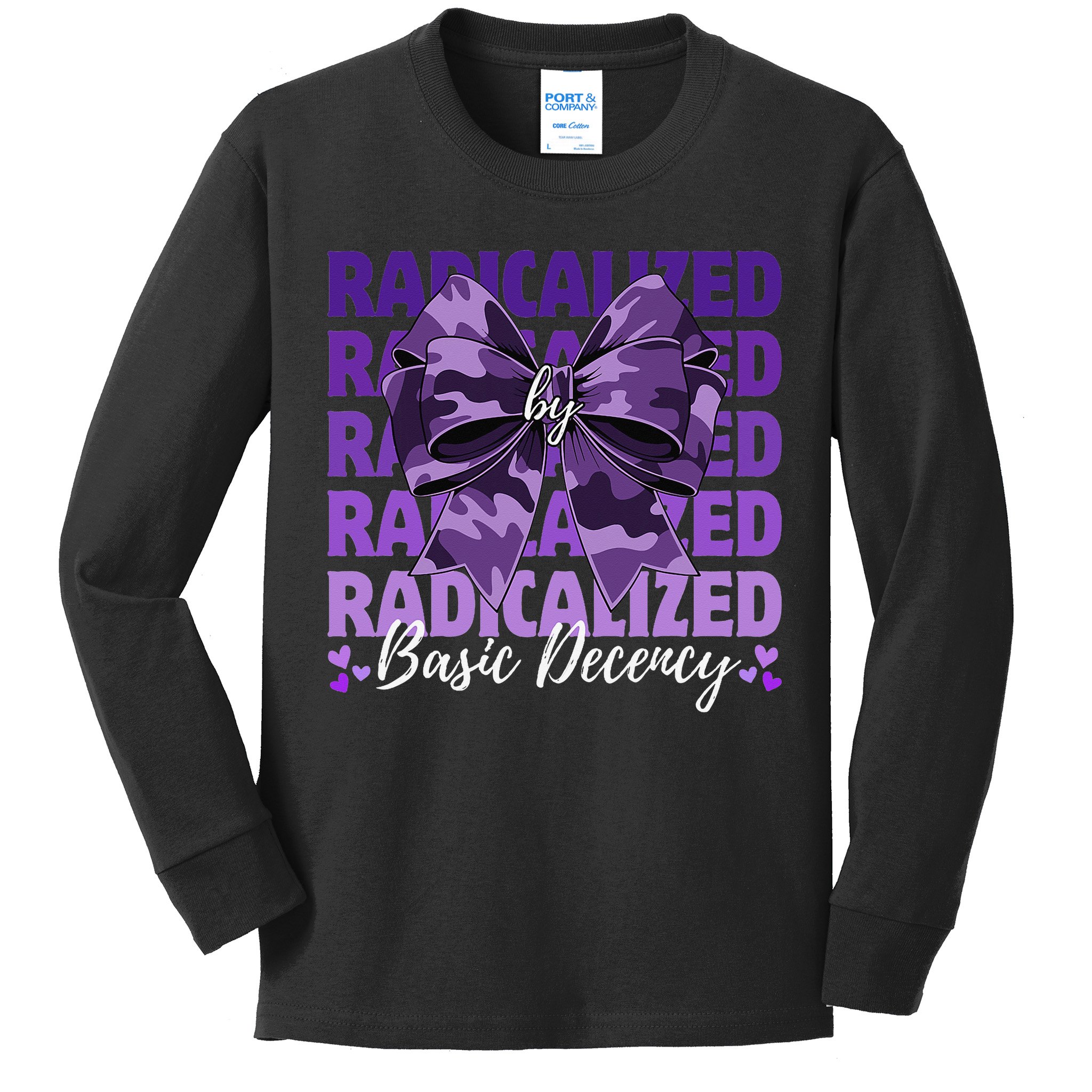 Radicalized By Basic Decency Coquette Bow For Women Kids Long Sleeve Shirt