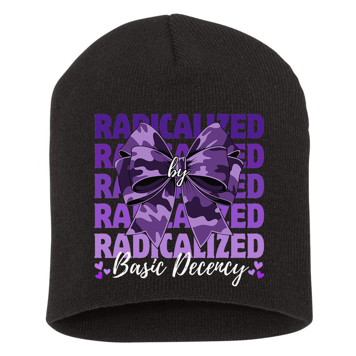 Radicalized By Basic Decency Coquette Bow For Women Short Acrylic Beanie