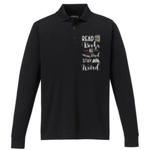 Read Books Be Kind Stay Weird Performance Long Sleeve Polo