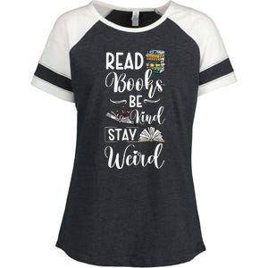 Read Books Be Kind Stay Weird Enza Ladies Jersey Colorblock Tee