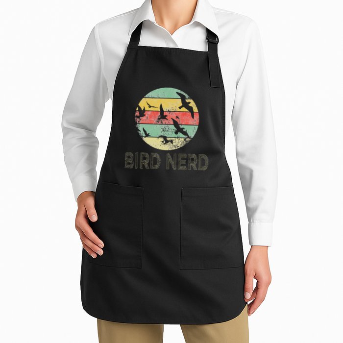 Retro Birding Bird Watching Nerd Funny Bird Watcher Full-Length Apron With Pockets
