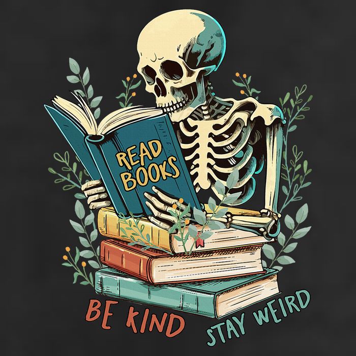 Read Books Be Kind Stay Weird Funny Skeleton Book Lover 7 Panel Mesh Trucker Snapback Hat