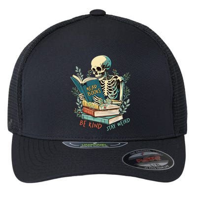 Read Books Be Kind Stay Weird Funny Skeleton Book Lover Flexfit Unipanel Trucker Cap