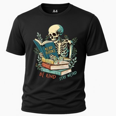 Read Books Be Kind Stay Weird Funny Skeleton Book Lover Performance Shirt