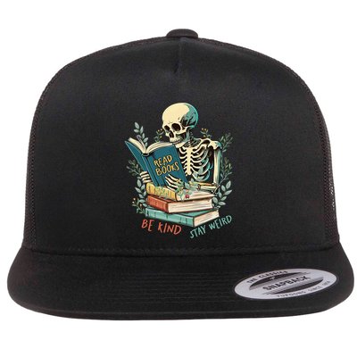 Read Books Be Kind Stay Weird Funny Skeleton Book Lover Flatbill Hat
