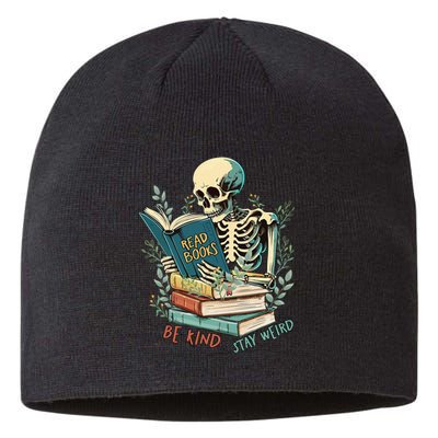 Read Books Be Kind Stay Weird Funny Skeleton Book Lover Sustainable Beanie