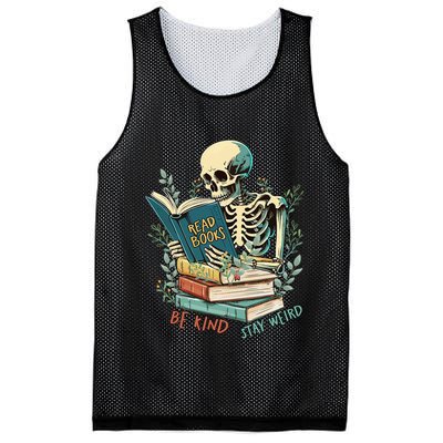 Read Books Be Kind Stay Weird Funny Skeleton Book Lover Mesh Reversible Basketball Jersey Tank