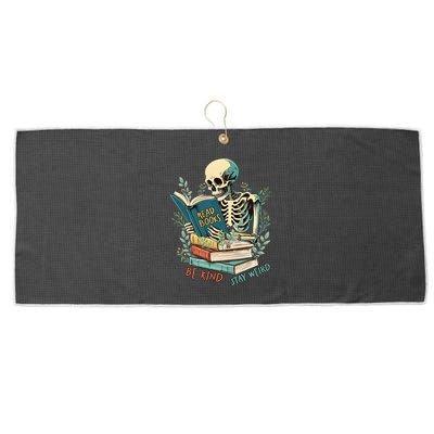 Read Books Be Kind Stay Weird Funny Skeleton Book Lover Large Microfiber Waffle Golf Towel