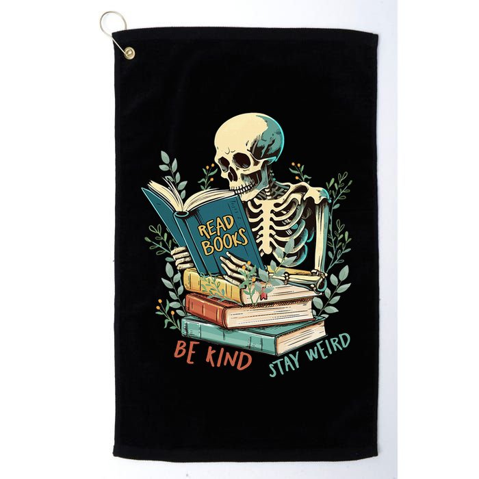 Read Books Be Kind Stay Weird Funny Skeleton Book Lover Golf Towel
